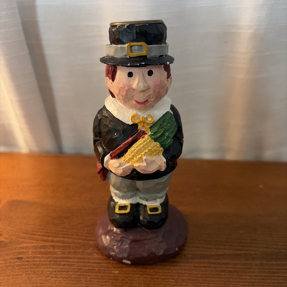Vintage Teleflora Pilgrim Thanksgiving Taper Candle Holder 5"